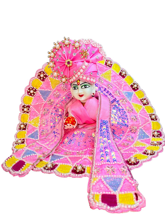 Elegant Pink Embroidered Laddu Gopal Dress Set - Size 0 to 6